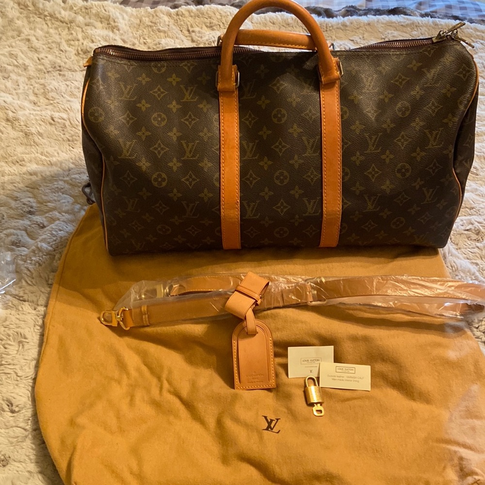 🧳LV Monogram Keepall 50 -Classic Travel Bag w/ Dust Bag, Luggage Tag, Lock & Key
